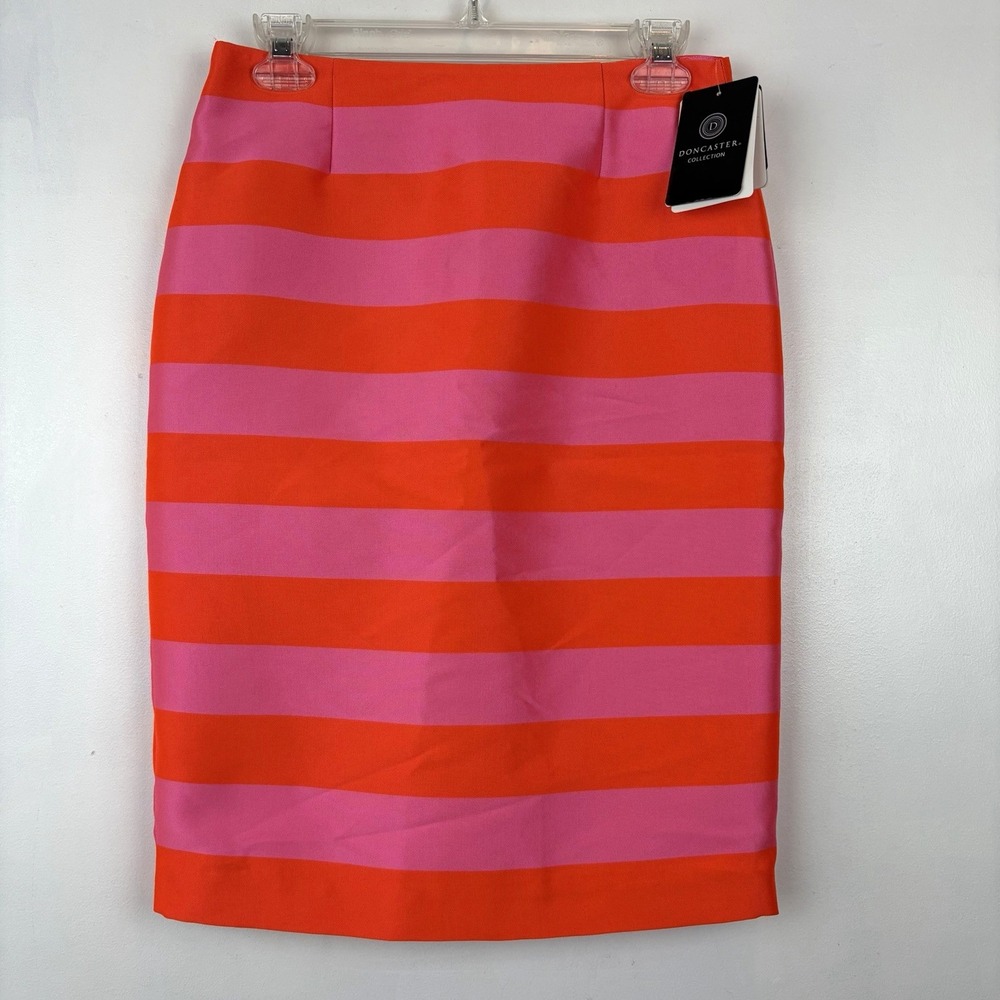 Doncaster Collection Pencil Skirt Womens 2 Striped Pink Preppy Old Money